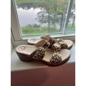 Dansko Sophie Suede Leopard Wedge Sandal Clogs Size 42